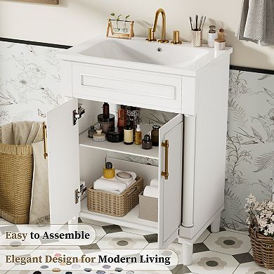 Merax 24" Bathroom Vanity with Integrated Ceramic Sink, 2-Door Single Sink Cabinet