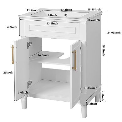 Merax 24" Bathroom Vanity with Integrated Ceramic Sink, 2-Door Single Sink Cabinet
