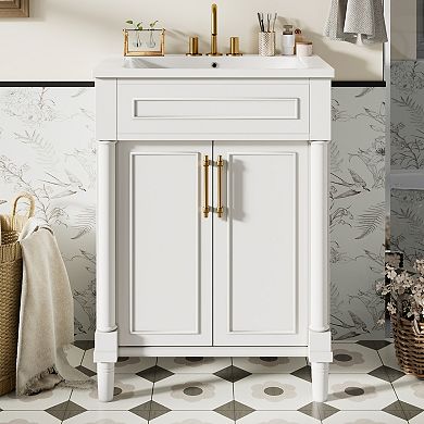 Merax 24" Bathroom Vanity with Integrated Ceramic Sink, 2-Door Single Sink Cabinet