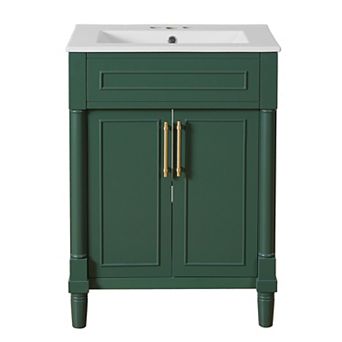 Merax 24" Bathroom Vanity with Integrated Ceramic Sink, 2-Door Single Sink Cabinet