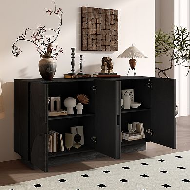 Merax 4-Door Large Storage Sideboard Wood Cabinet with Adjustable Shelves & Semi-Circular Handles