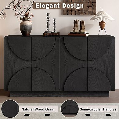 Merax 4-Door Large Storage Sideboard Wood Cabinet with Adjustable Shelves & Semi-Circular Handles