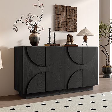 Merax 4-Door Large Storage Sideboard Wood Cabinet with Adjustable Shelves & Semi-Circular Handles