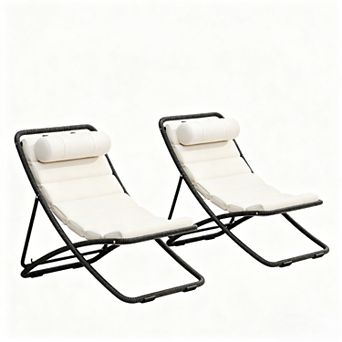 Merax 2 pc Outdoor Folding Chair, Rattan-Wrapped Patio Chair with Adjustable Backrest