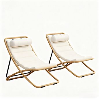 Merax 2 pc Outdoor Folding Chair, Rattan-Wrapped Patio Chair with Adjustable Backrest