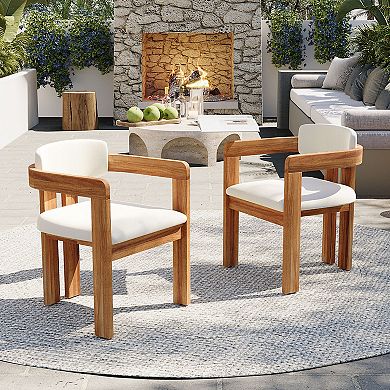 Merax 2-Piece Outdoor Acacia Wood Dining Chairs with Cushions Weather-Resistant Solid Wood Chairs