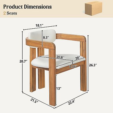Merax 2-Piece Outdoor Acacia Wood Dining Chairs with Cushions Weather-Resistant Solid Wood Chairs