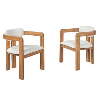 Merax 2 pc Outdoor Acacia Wood Dining Chairs with Cushions Weather-Resistant Solid Wood Chairs