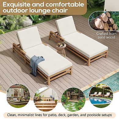 Merax 5-Position Adjustable Outdoor Chaise Lounge, Solid Wood Patio Recliner with Thick Cushions