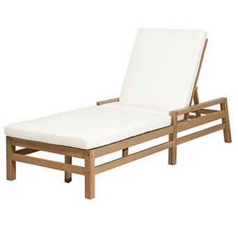 Merax 5-Position Adjustable Outdoor Chaise Lounge, Solid Wood Patio Recliner with Thick Cushions