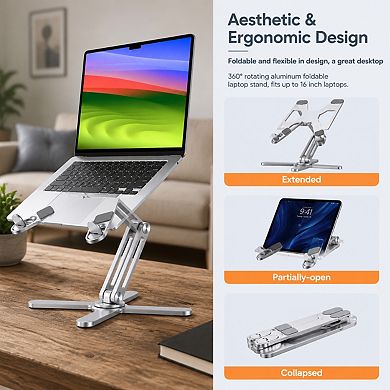 360 Rotating Foldable Laptop Stand Adjustable Height Ergonomic Heat Dissipation For Desk