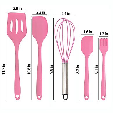 5-Piece Silicone Kitchen Utensil Set with Spatulas, Whisk and Pastry Brush