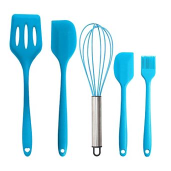 5 pc Silicone Kitchen Utensil Set with Spatulas, Whisk and Pastry Brush