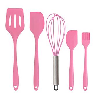 5 pc Silicone Kitchen Utensil Set with Spatulas, Whisk and Pastry Brush