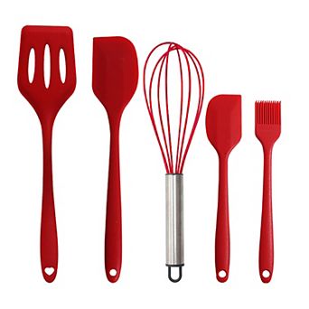 5 pc Silicone Kitchen Utensil Set with Spatulas, Whisk and Pastry Brush