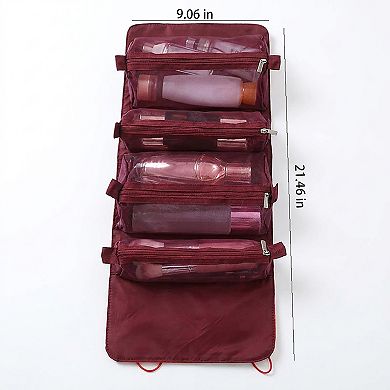 Hanging Travel Toiletry Bag with Clear Zipper Compartments and Roll-Up Organizer Design