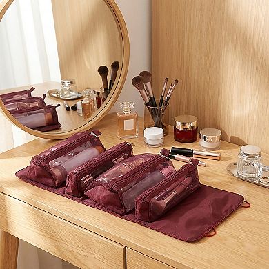 Hanging Travel Toiletry Bag with Clear Zipper Compartments and Roll-Up Organizer Design
