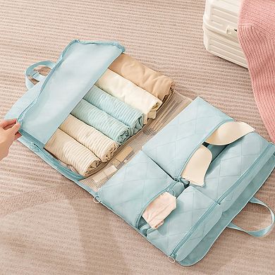 Travel Underwear Organizer Bag with Foldable Compartments and Zipper Pockets