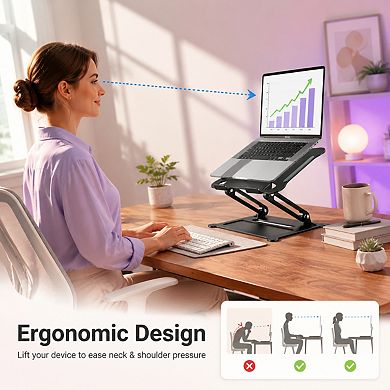 Adjustable Portable Laptop Stand Ergonomic Foldable Ventilated Holder for 10 to 15.6 Inch Laptops