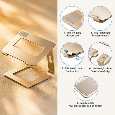 5mm Aluminum Laptop Stand Tool-free Detachable Elevator Holder for 10-15.6 Inch Notebook