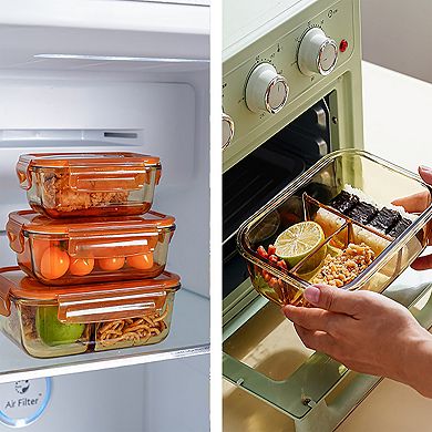 Divided Food Storage Container with Snap Lid and Sauce Compartment