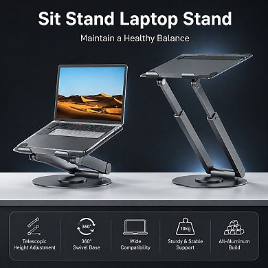 Telescopic Laptop Stand 360 Swivel Base Height Adjustable Sit Stand Desk Riser