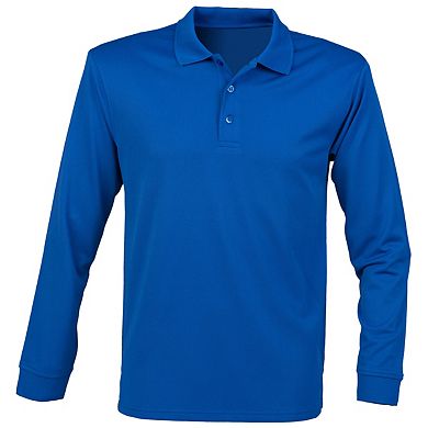 Henbury Mens Coolplus Moisture Wicking Long Sleeve Polo Shirt