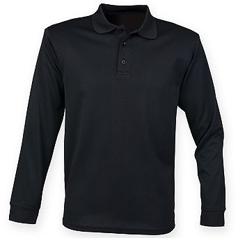 Henbury Mens Coolplus Moisture Wicking Long Sleeve Polo Shirt