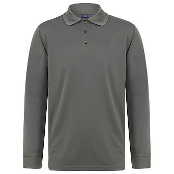 Henbury Mens Coolplus Moisture Wicking Long Sleeve Polo Shirt