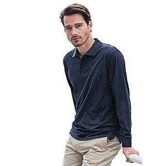 Henbury Mens Coolplus Moisture Wicking Long Sleeve Polo Shirt