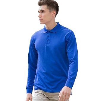 Henbury Mens Coolplus Moisture Wicking Long Sleeve Polo Shirt