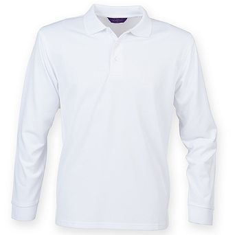 Henbury Mens Coolplus Moisture Wicking Long Sleeve Polo Shirt