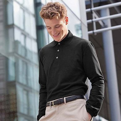 Henbury Mens Classic Plain Long Sleeve Cotton Polo Shirt