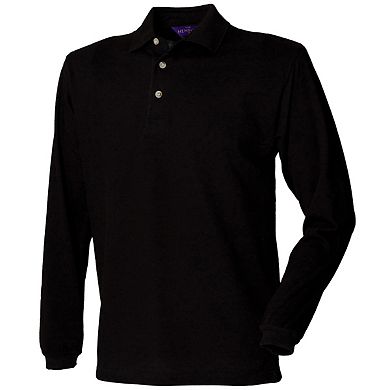 Henbury Mens Classic Plain Long Sleeve Cotton Polo Shirt