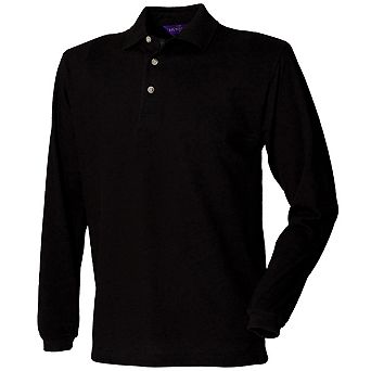 Henbury Mens Classic Plain Long Sleeve Cotton Polo Shirt