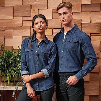 Premier Mens Jeans Stitch Long Sleeve Denim Shirt