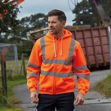 Yoko Mens Hi Visibility Full Zip Reflective Work Hoodie