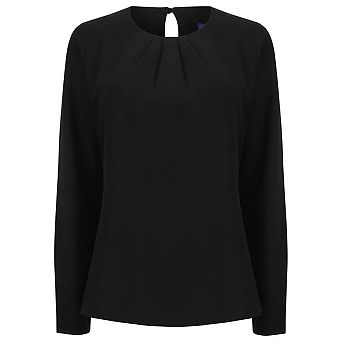 Henbury Womens/Ladies Yarn Pleat Front Long-Sleeved Blouse