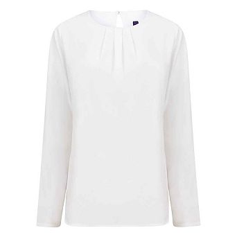 Henbury Womens/Ladies Pleated Front Long-Sleeved Blouse
