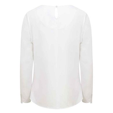 Henbury Womens/Ladies Pleated Front Long-Sleeved Blouse