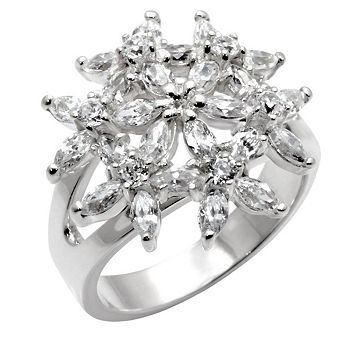Alamode 925 Sterling Silver Cubic Zirconia Flower Ring