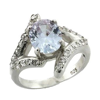 Alamode 925 Sterling Silver Cubic Zirconia Encrusted Detail Ring