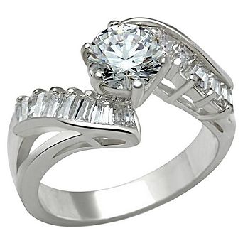 Alamode 925 Sterling Silver Cubic Zirconia Diagonal Split Ring