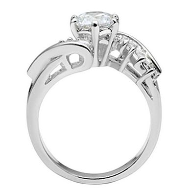 Alamode 925 Sterling Silver Cubic Zirconia Diagonal Split Ring