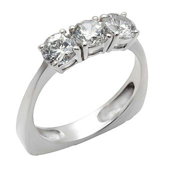 Alamode 925 Sterling Silver Cubic Zirconia Flat Sided Ring