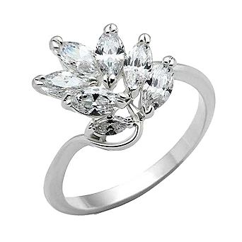 Alamode 925 Sterling Silver Cubic Zirconia Floral Ring