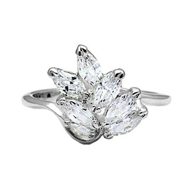 Alamode 925 Sterling Silver Cubic Zirconia Floral Ring