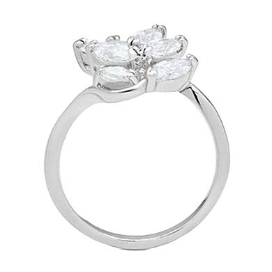 Alamode 925 Sterling Silver Cubic Zirconia Floral Ring