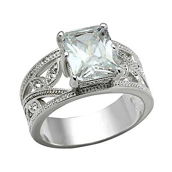 Alamode 925 Sterling Silver Cubic Zirconia Filigree Ring