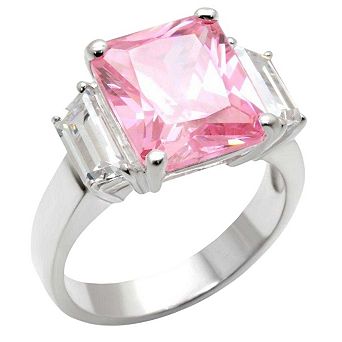 Alamode 925 Sterling Silver Cubic Zirconia Gemstone Rectangular Ring